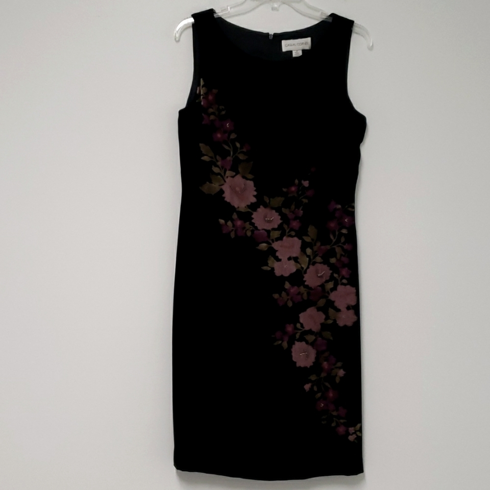 Vintage sleeveless‎ black velvet midi dress